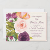 Paarse Blush Pink Floral Cream 75th Birthday (Voorkant)