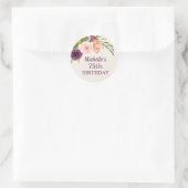 Paarse Blush Pink Floral Cream 75th Birthday Ronde Sticker (Tas)