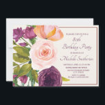 Paarse Blush Pink Floral Cream 80th Birthday<br><div class="desc">Elegant botanisch paars en wazig roze waterverf floral 80th verjaardagsfeest call for women. Neem contact met ons op voor hulp bij aanpassingen of om passende producten aan te vragen.</div>