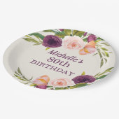 Paarse Blush Pink Floral Cream 80th Birthday Papieren Bordje (Gekanteld)