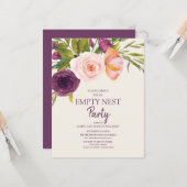 Paarse Blush Pink Floral Empty Nest Party Kaart (Voorkant / Achterkant in situ)