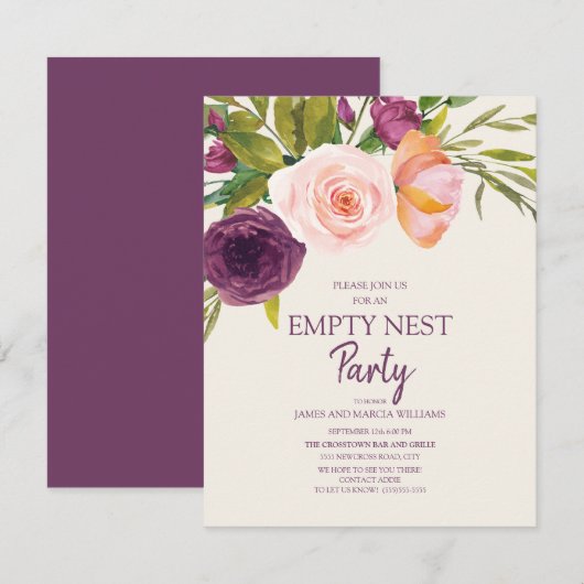 Paarse Blush Pink Floral Empty Nest Party Kaart (Voorkant / Achterkant)
