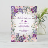 Paarse Blush Pink Floral Foliage 90e verjaardag In Kaart (Staand voorkant)