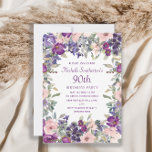 Paarse Blush Pink Floral Foliage 90th Birthday Kaart<br><div class="desc">Elegant en vrouwelijk paars en wazig roze waterverf florale en foliage 90e verjaardag uitnodiging voor vrouwen. De tekst is volledig klantgericht, zodat ontwerp deze uitnodigingen voor iedereen van om het even welke leeftijd. Neem contact met me op voor hulp bij je aanpassingen of om extra Zazzle-producten aan te vragen voor...</div>