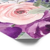 Paarse Blush Pink Floral Foliage 90th Birthday Poster (Hoek)