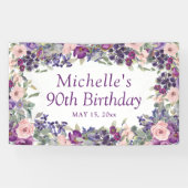 Paarse Blush Pink Floral Foliage 90th Birthday Spandoek (Horizontaal)