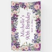 Paarse Blush Pink Floral Foliage 90th Birthday Spandoek (Verticaal)