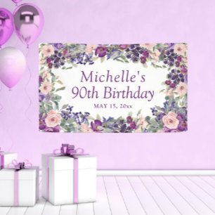 Paarse Blush Pink Floral Foliage 90th Birthday Spandoek