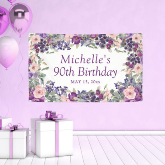 Paarse Blush Pink Floral Foliage 90th Birthday Spandoek