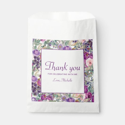Paarse Blush Pink Floral Foliage Verjaardag Bedankzakje (Voorkant)