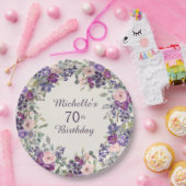 Paarse Blush Pink Floral Leaves 70e verjaardag Papieren Bordje (Feest)