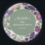 Paarse Blush Pink Floral Sage Green 50th Birthday Papieren Bordje<br><div class="desc">Mooie en elegante paarse en wazige roze waterverf florale en sage groene bladeren 50e verjaardag (of elke leeftijd) feestpapier borden voor vrouwen. Neem contact met ons op voor hulp bij het aanpassen of aanpassen van producten.</div>