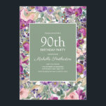 Paarse Blush Pink Floral Sage Green 90th Birthday Kaart<br><div class="desc">Mooie en elegante paarse en wazige roze waterverf florale en sage groene bladeren voor de 90e verjaardag van de feestdag voor vrouwen. Neem contact met ons op voor hulp bij het aanpassen of aanpassen van producten.</div>