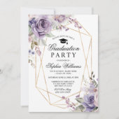 Paarse & Blush Roos Afstudeerfeest Girly Floral Kaart (Voorkant)
