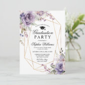 Paarse & Blush Roos Afstudeerfeest Girly Floral Kaart (Staand voorkant)