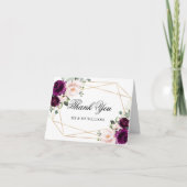 Paarse & Blush Roos Bloemen bruiloft Dank u kaart (Voorkant)