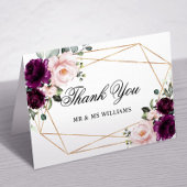 Paarse & Blush Roos Bloemen bruiloft Dank u kaart