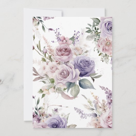 Paarse & Blush Roos Bloemen Bruiloft Uitnodiging (Achterkant)