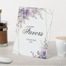 Paarse & Blush Roos Bloemen Douche Favorieten Sign Reclamebord Met Voetstuk