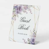 Paarse & Blush Roos Bloemen Douche Gastenboek Sign Reclamebord Met Voetstuk (Voorkant)