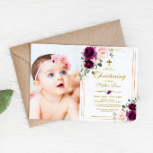Paarse & Blush Roos Bloemen Foto Meisje Christenin Kaart