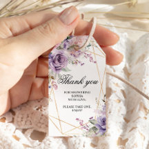 Paarse & Blush Roos Bloemen Gift Label