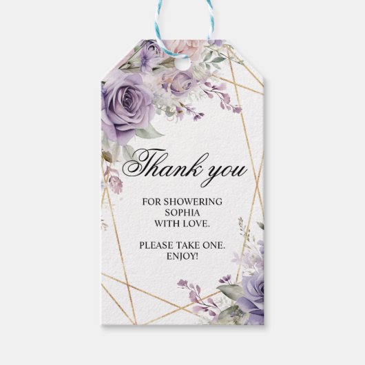 Paarse & Blush Roos Bloemen Gift Label Cadeaulabel (Voorkant)