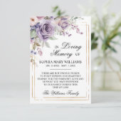 Paarse & Blush Roos Bloemen Sympathie Memory Bedankkaart (Staand voorkant)