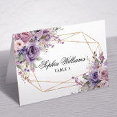 Paarse & Blush Roos Bloemen Wedding Place Card Kaart