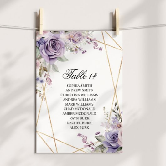 Paarse & Blush Roos Bruiloft Zitkaarten Kaarten