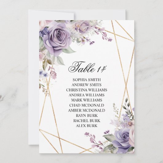 Paarse & Blush Roos Bruiloft Zitkaarten Kaarten (Voorkant)