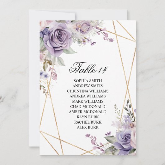 Paarse & Blush Roos Bruiloft Zitkaarten Kaarten (Achterkant)