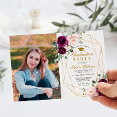 Paarse & Blush Roos Foto Afstudeerfeest Kaart