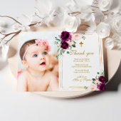 Paarse & Blush Roos Foto Doop Dank u Kaart