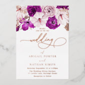 Paarse Blush & Roos Gold Folie Wedding Folie Uitnodiging (Voorkant)