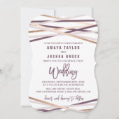 Paarse Blush & Roos Gold Streamers Bracket Weddens Kaart (Voorkant)