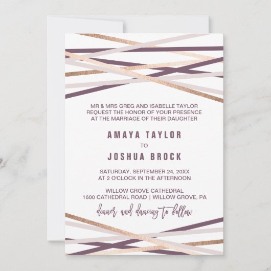 Paarse Blush & Roos Gold Streamers Kaart (Voorkant)