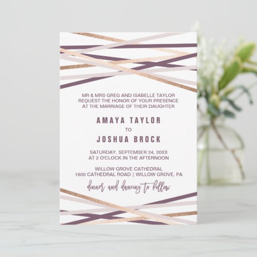 Paarse Blush & Roos Gold Streamers Kaart (Staand voorkant)