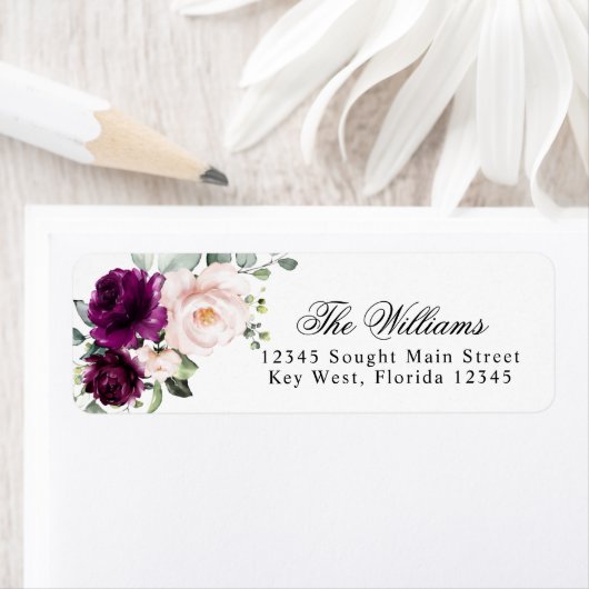 Paarse & Blush Roos Retour Adreslabels Etiket (Insitu)