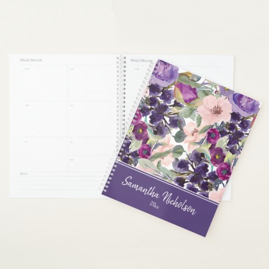Paarse Blush Roze Aquarel Bloem Boho Planner (Display)