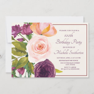 Paarse Blush Roze Bloem Crème 100ste Verjaardag