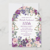 Paarse Blush Roze Bloemboog 100e Verjaardag Kaart (Voorkant)