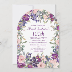 Paarse Blush Roze Bloemboog 100ste Verjaardag Kaart