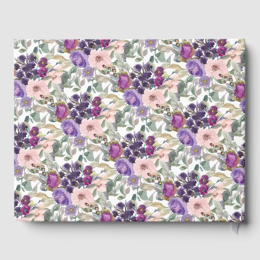 Paarse Blush Roze Bloemen Aangepaste 80ste Verjaar Gastenboek (Achterkant)