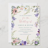  Paarse Blush Roze Bloemen Border Bruiloft Kaart (Voorkant)