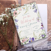  Paarse Blush Roze Bloemen Border Bruiloft Kaart