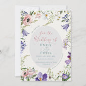 Paarse Blush Roze Bloemen Border Wedding Inv Kaart (Voorkant)