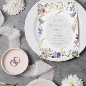 Paarse Blush Roze Bloemen Border Wedding Inv Kaart