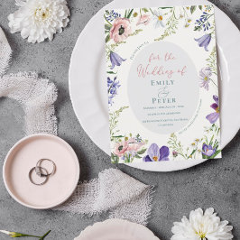 Paarse Blush Roze Bloemen Border Wedding Inv Kaart