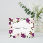 Paarse Blush Roze Bloemen Bruiloft Dank u Briefkaart (Staand voorkant)